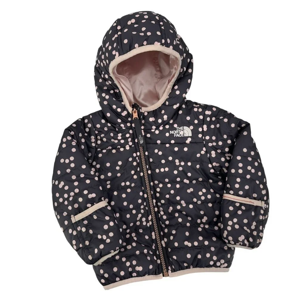 The North Face Girls 12-18M Jacket Perrito Reversible Polka Dot Pink Gray